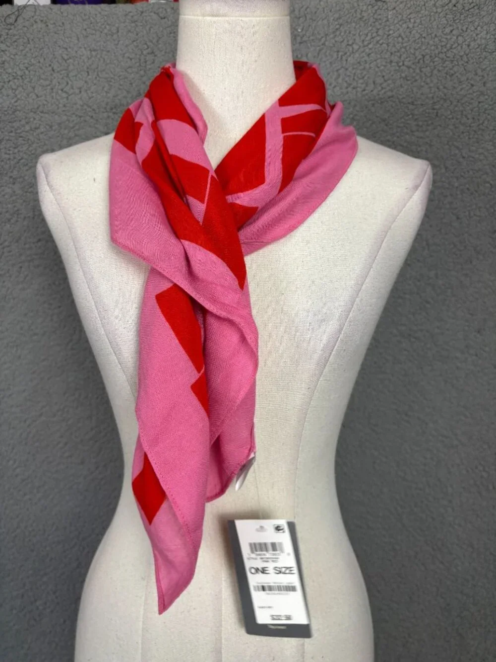 On 34th Women's Abstract Geo Square Scarf, 3 Ways to Wear It. Pink/Red OS NWT's